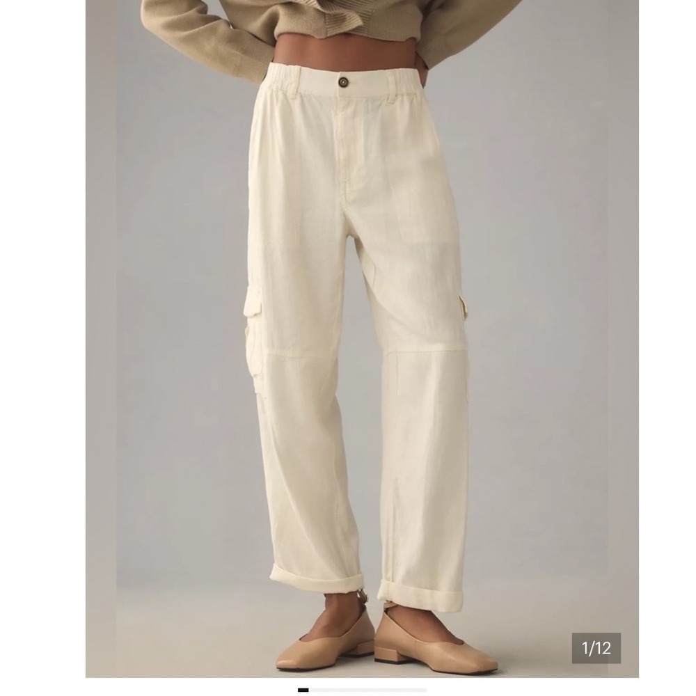 PILCRO Antropologie Women's Sz M Slim Beach Cargo Utility Pants Linen Blend Boho